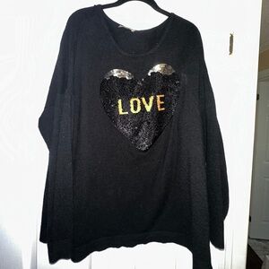 Black Sequin Heart "LOVE" Sweater, Size 3X